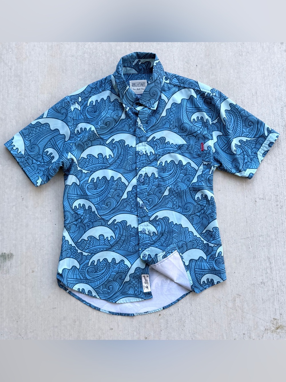 RSVLTS Kunuflex Button Up Short Sleeve Shirt Samoa Waves All Over Print XS